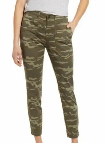 Caslon Womens 2 Faded Camo Print Olive Crop Utility Pants Capri Stretch Twill