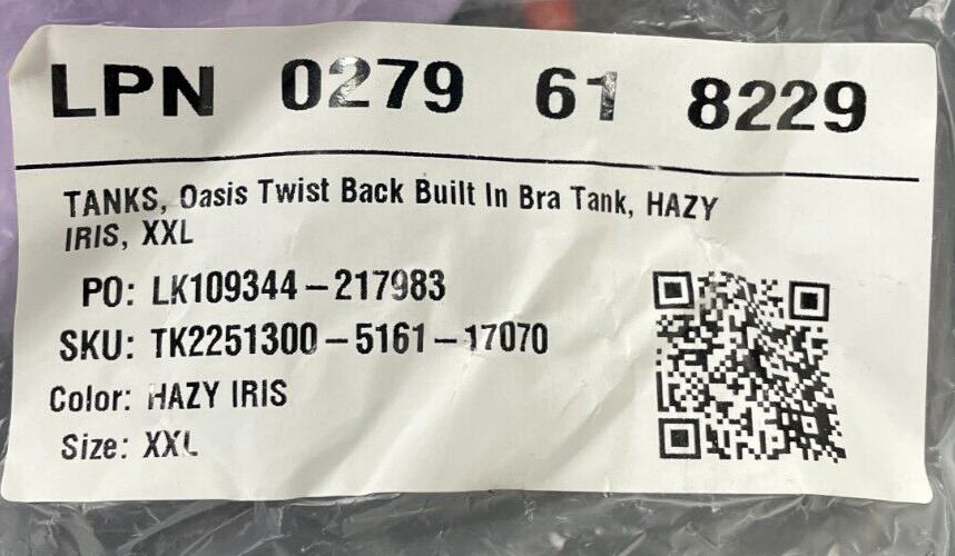 Fabletics Women's XXL Oasis Twist Built In Bra Tank Hazy Iris PureLuxe Lite NWT