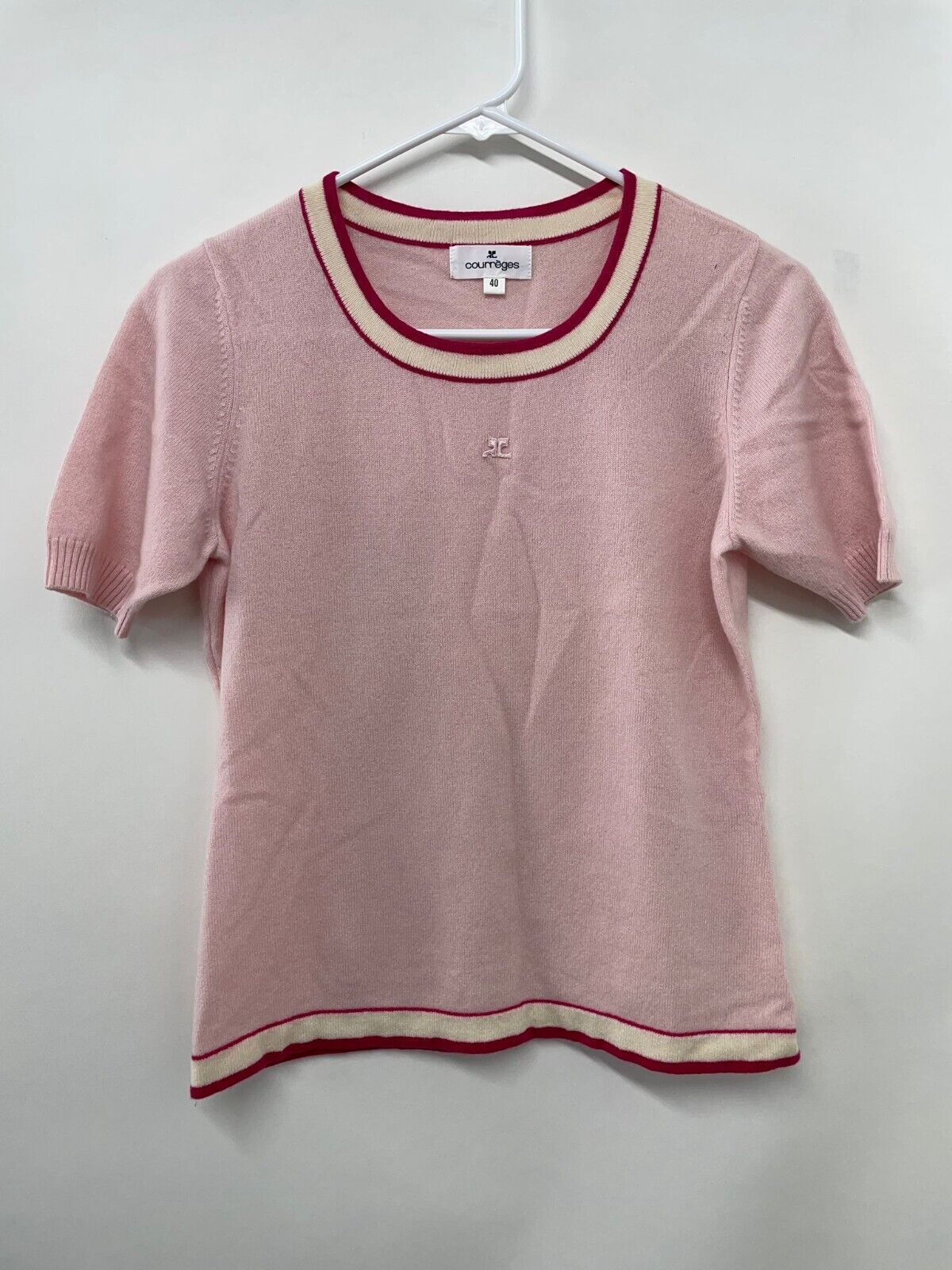 Courreges Womens 40 Lot of 2 Pink Cashmere Sweater Short Sleeve & Cardigan
