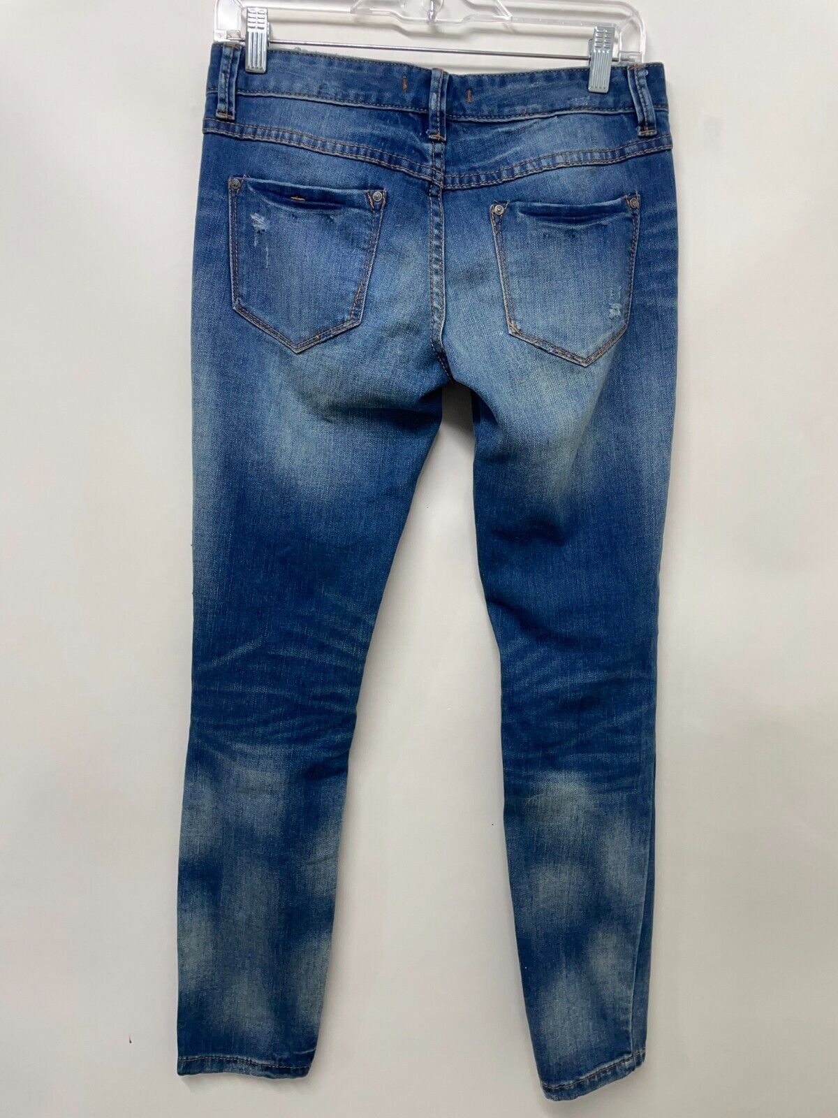 Free People Women's 26 Acid Wash Distressed Skinny Jeans Dark Blue