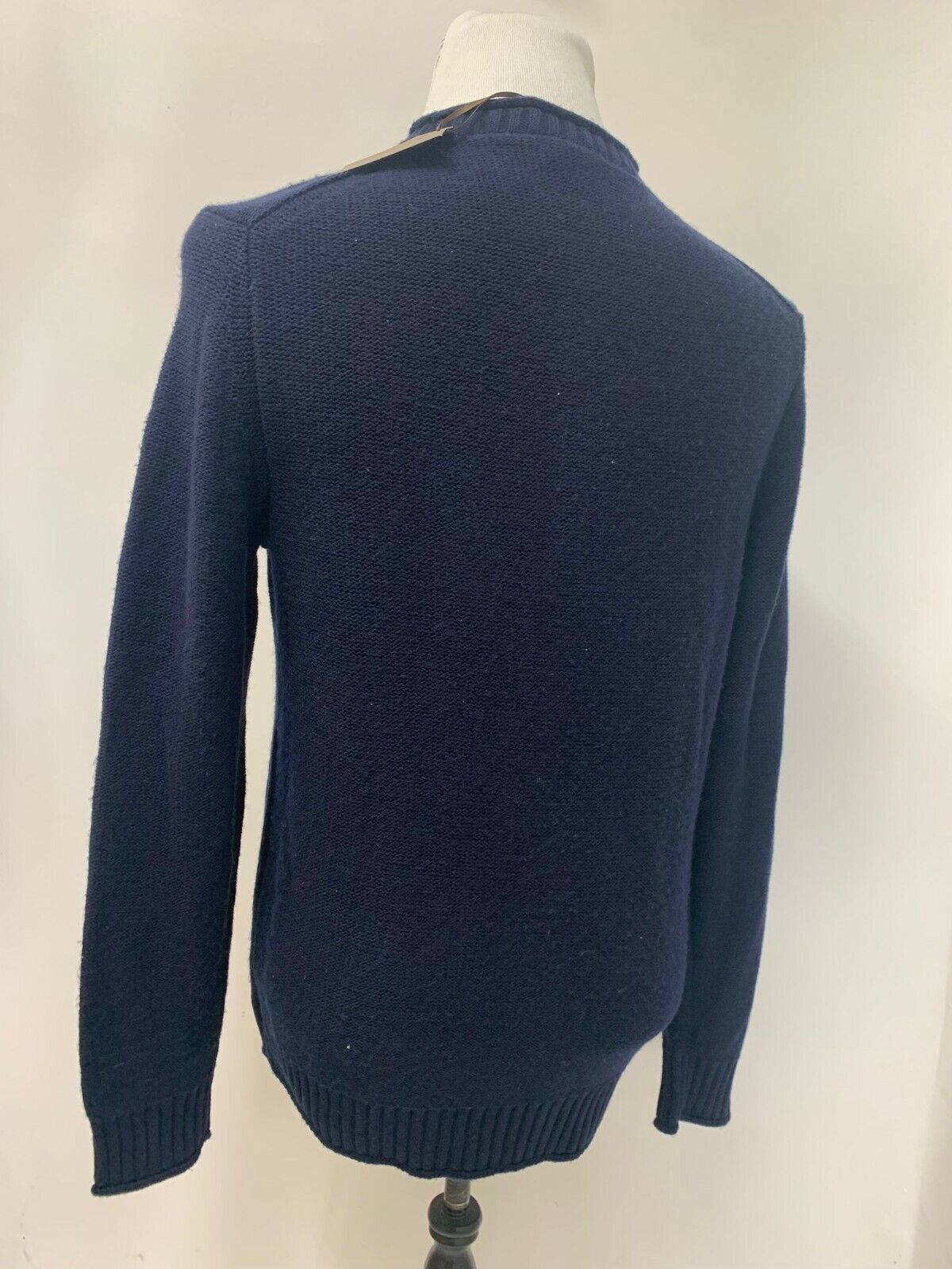 Amicale Mens M Navy Blue Rolled Edge Crew Neck Sweater Cashmere Blend Cotton