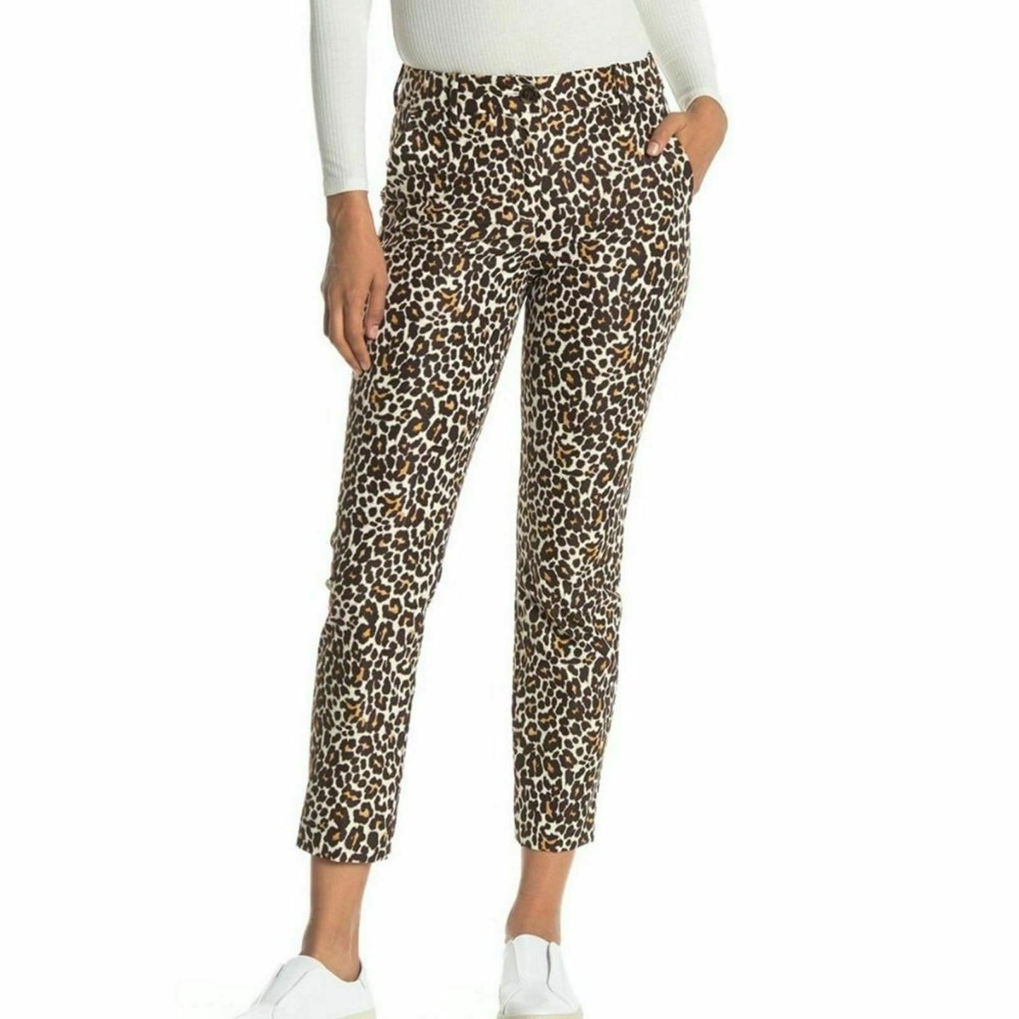 J Crew Womens 4 New Snowcat Leopard Print Slim Pants Mid Rise Crop Work Career
