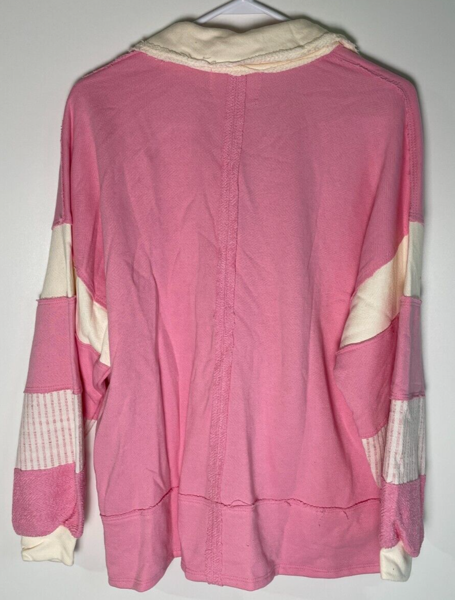 Bucket List Women's S Oversized Colorblock Collared Cotton Sweatshirt Pink T2004