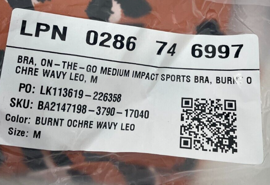 Fabletics Womens M On-The-Go Medium Impact Sports Bra Orange BUrnt Ochre Leopard