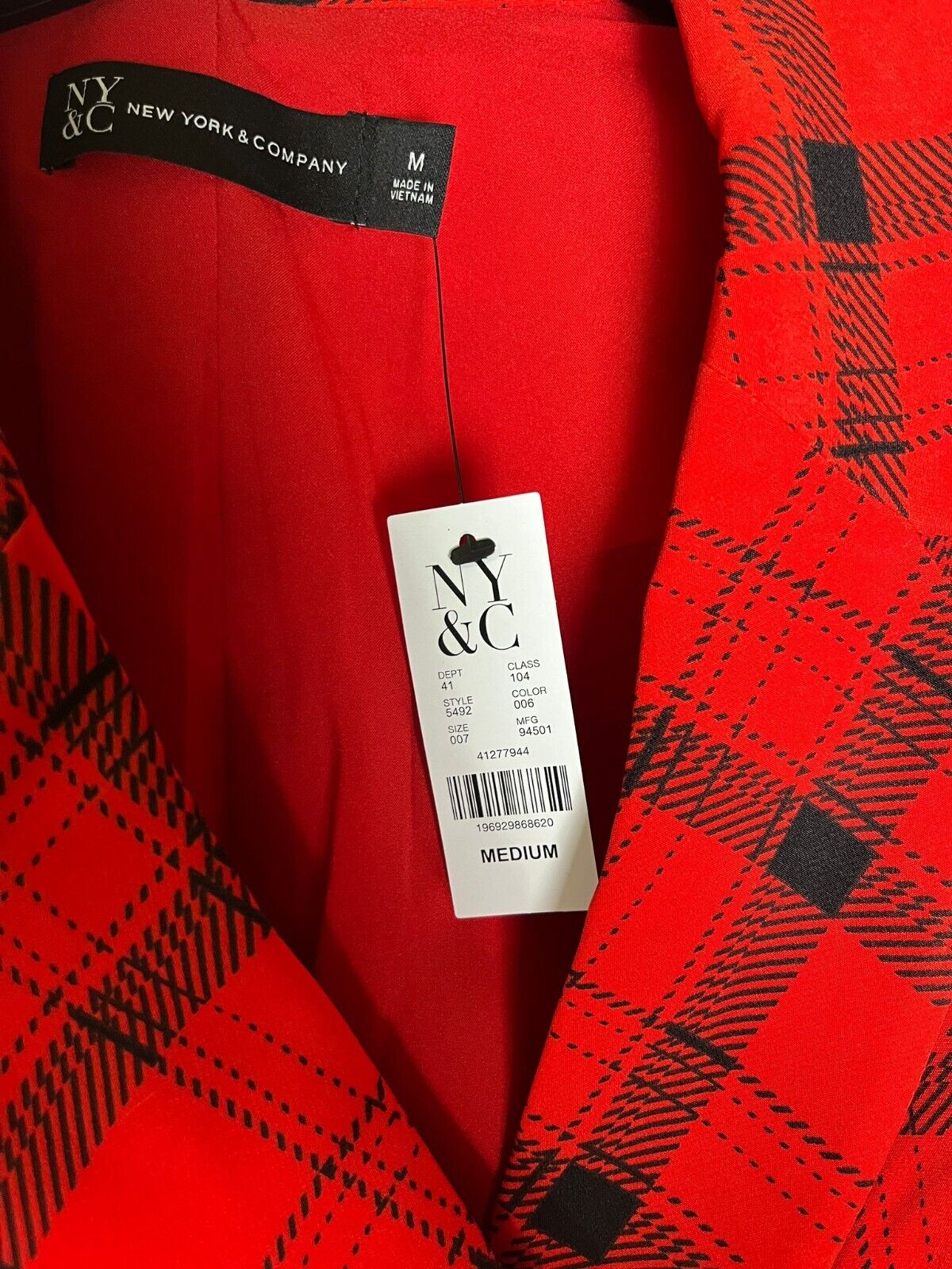 NY&C Womens Medium Double Breasted Plaid Blazer Red Plaid 41277944