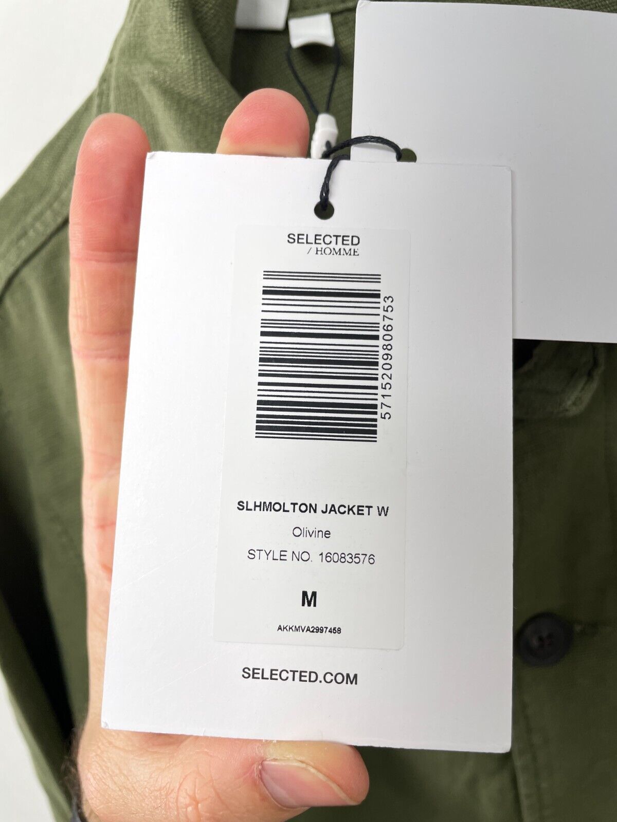 Selected Homme Men's M Molton Jacket Olivine Green Organic Cotton 16083576 NWT