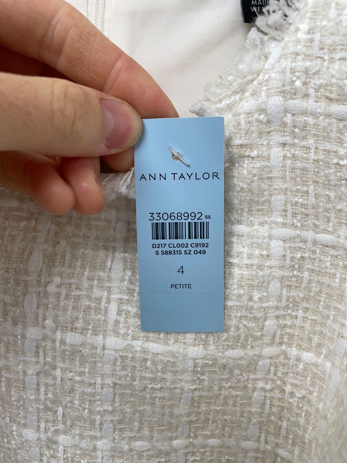 Ann Taylor Women's 4P Fringe Tweed Shift Dress Winter White Petite 588315 NEW