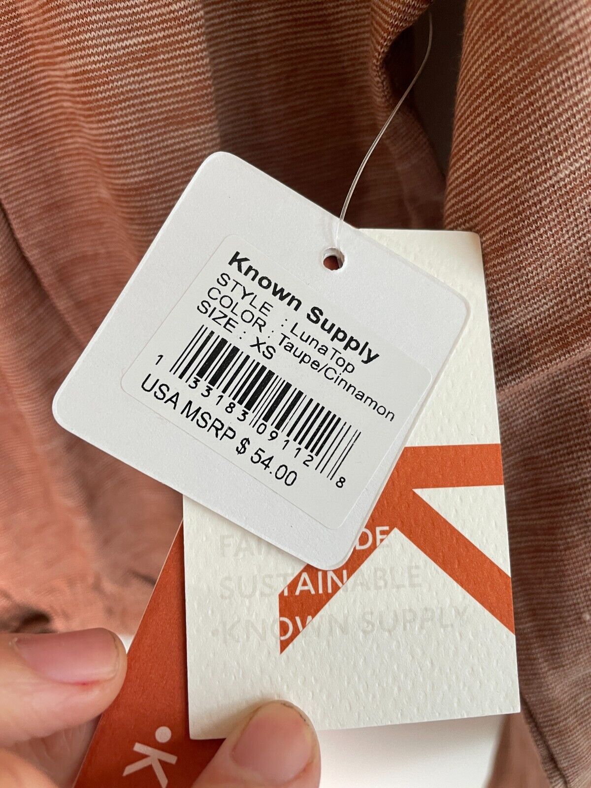 Known Supply Womens XS Luna Top Taupe Cinnamon Bell Sleeve 100% Organic Cotton