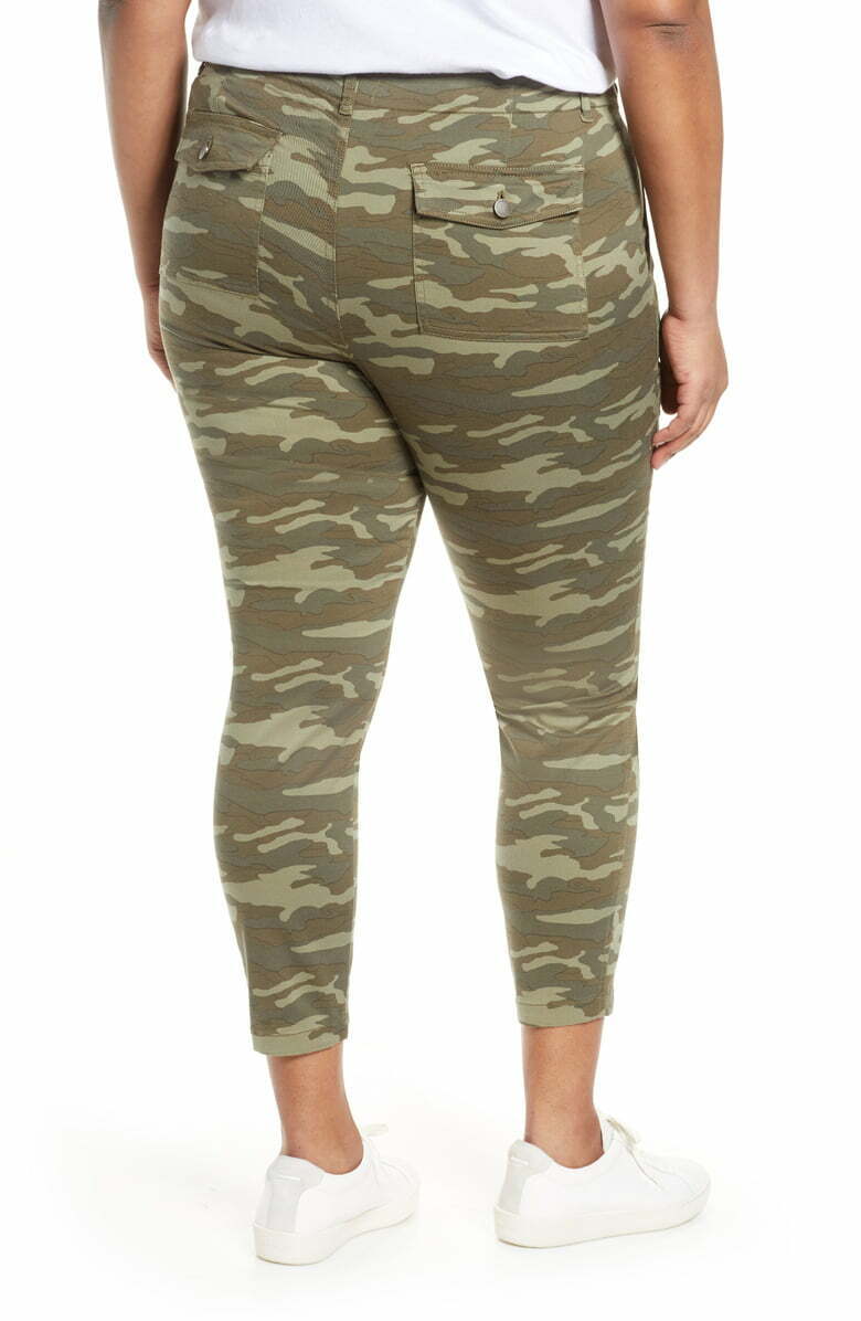 Caslon Womens 2 Faded Camo Print Olive Crop Utility Pants Capri Stretch Twill