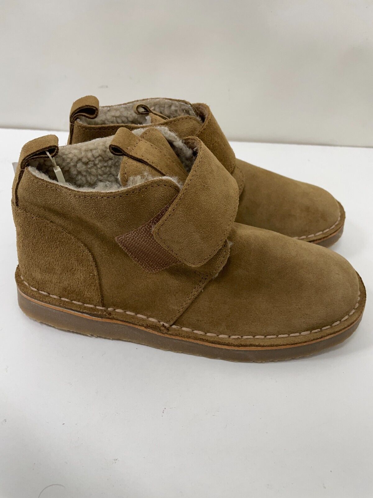 Zara Kids 13.5 Suede Leather Ankle Boots Taupe Hook & Loop Strap 4150/030/131