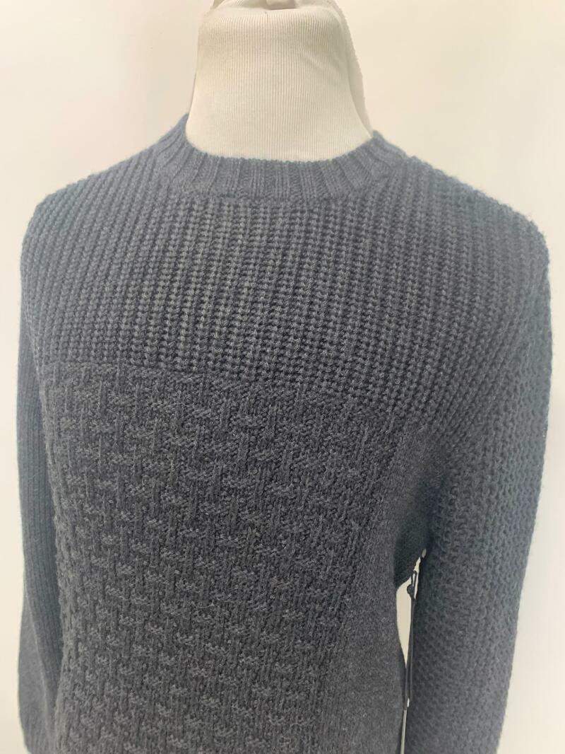 BLDWN Baldwin Mens L Charcoal Black Tierney Crew Neck Wool Sweater Cable Knit