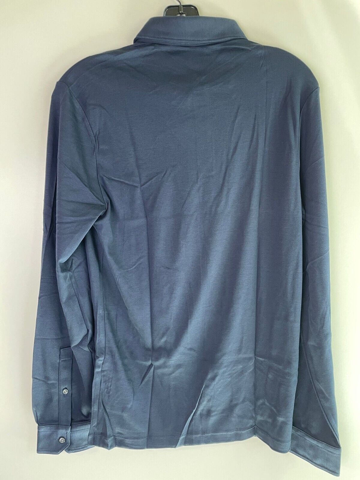 Charles Tyrwhitt Mens XS Navy Blue Plain Long Sleeve Smart Jersey Polo Shirt