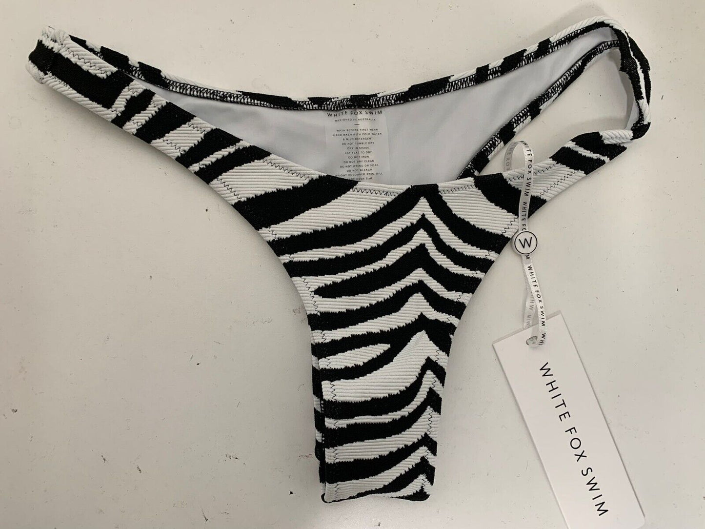 White Fox Swim Womens S White Black Zebra Jacquard Beach Glow Bikini Bottom