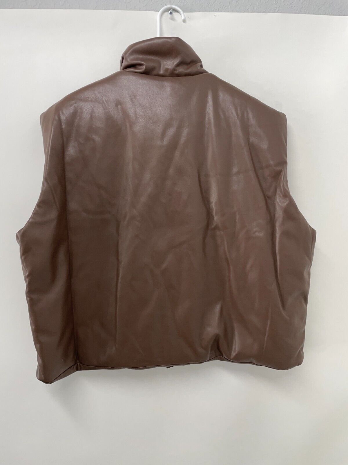 BoohooMAN Mens M PU Boxy Padded Gillet Vest Chocolate Full Zip Collared BMM21648