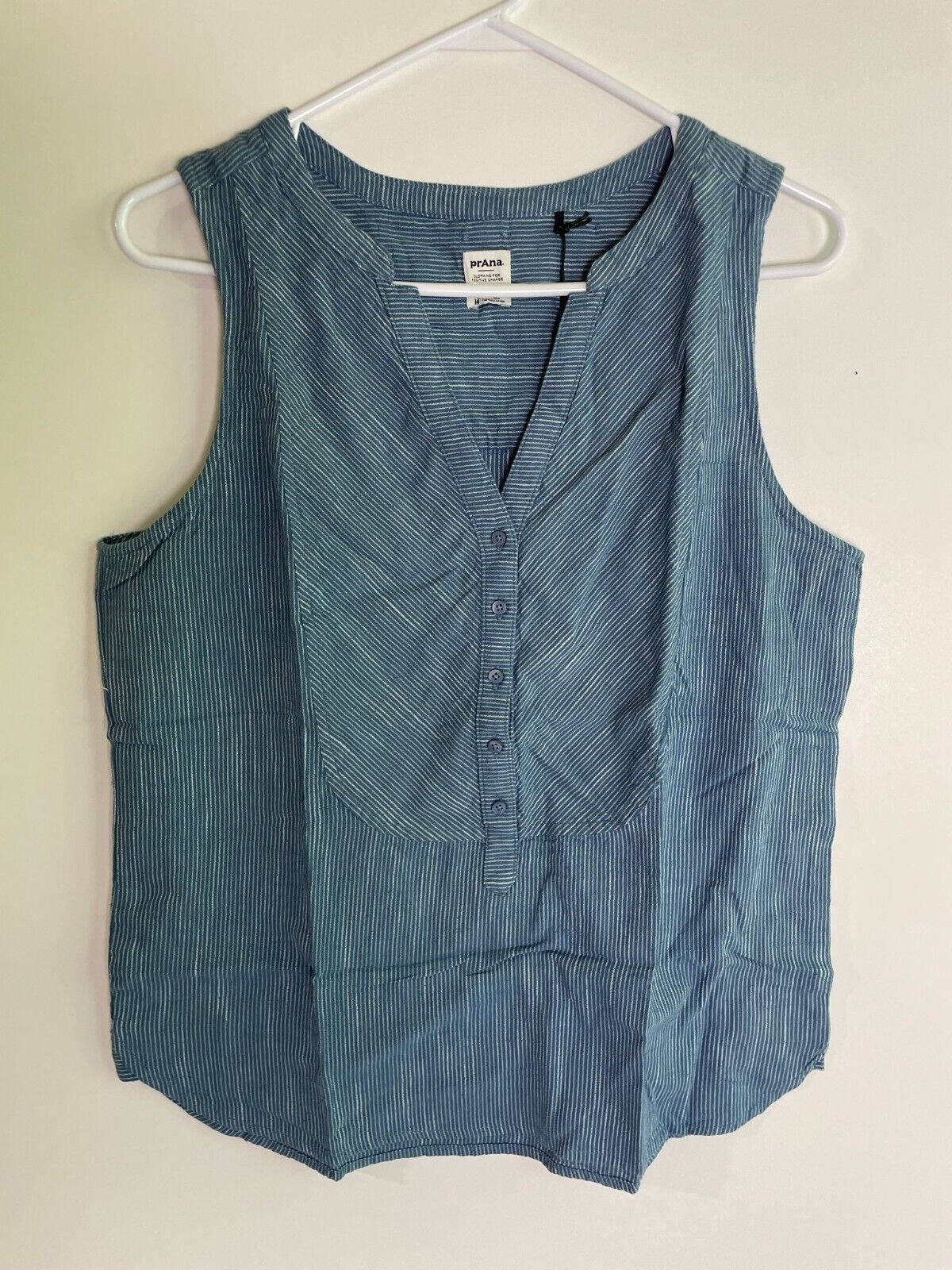 prAna Womens M Katya Essential Tank Top V-Neck Nightshade Blue Stripe 1970941
