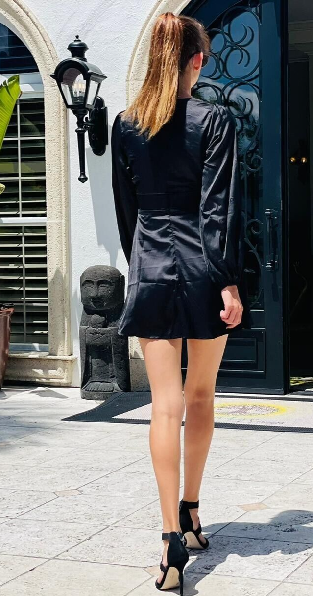 ASOS Womens 2 Parallel Lines Cut Out Long Sleeve Mini Dress Black Plunge Neck