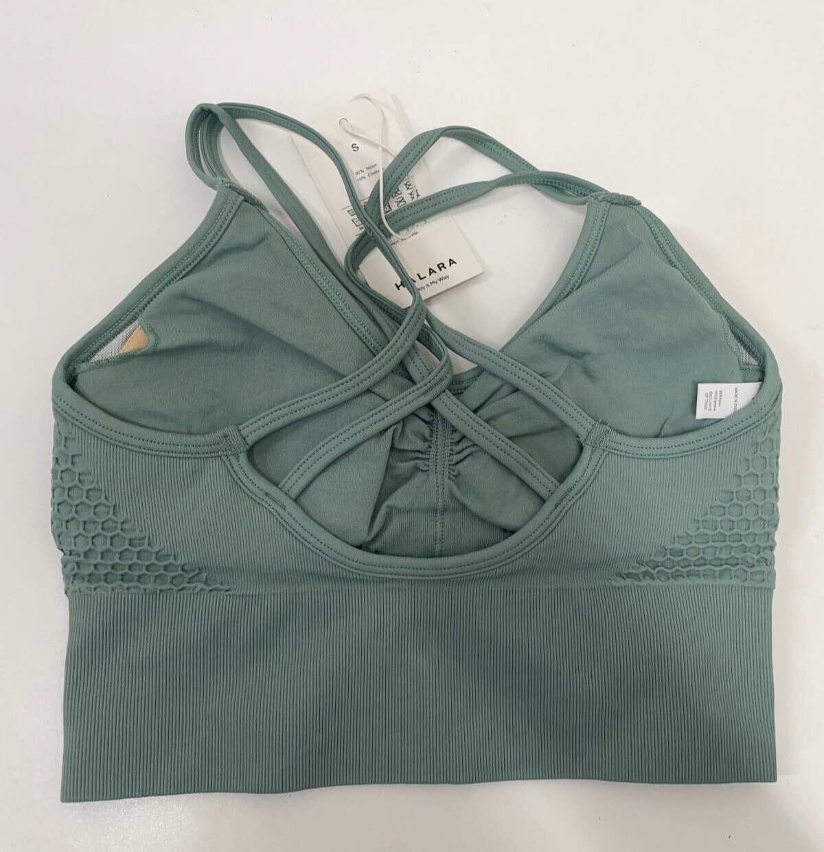 Halara Women's S Seamless Low Support Ruched Crisscross Sports Bra Granite Green