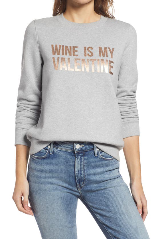 Halogen Womens Heather Grey Wine is my Valentine Crewneck Sweatshirt Nordstrom