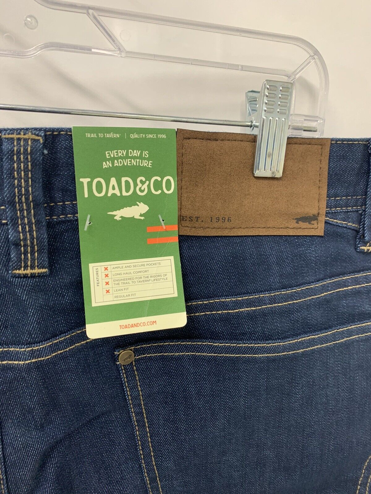 Toad & Co Mens 38x30 Lean Wingman Denim Jeans Dark Wash