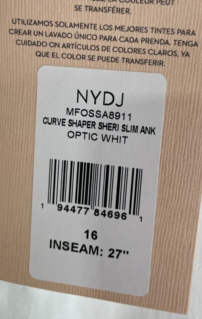 NYDJ Women's 16 Curve Shaper Sheri Slim Ankle Jeans Optic White MFOSSA8911
