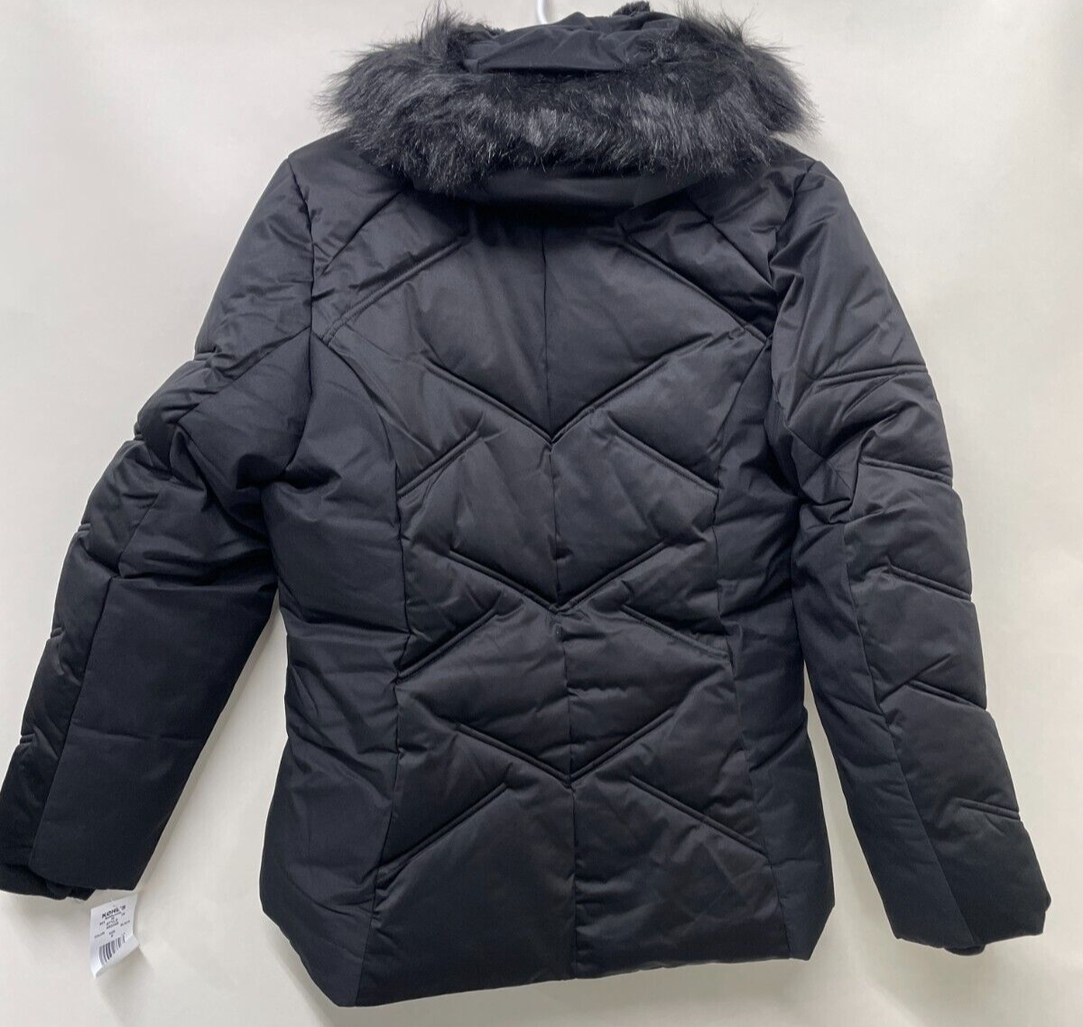 ZeroXposur Womens S Miranda Faux-Fur Hood Quilted Stretch-Panel Jacket Black