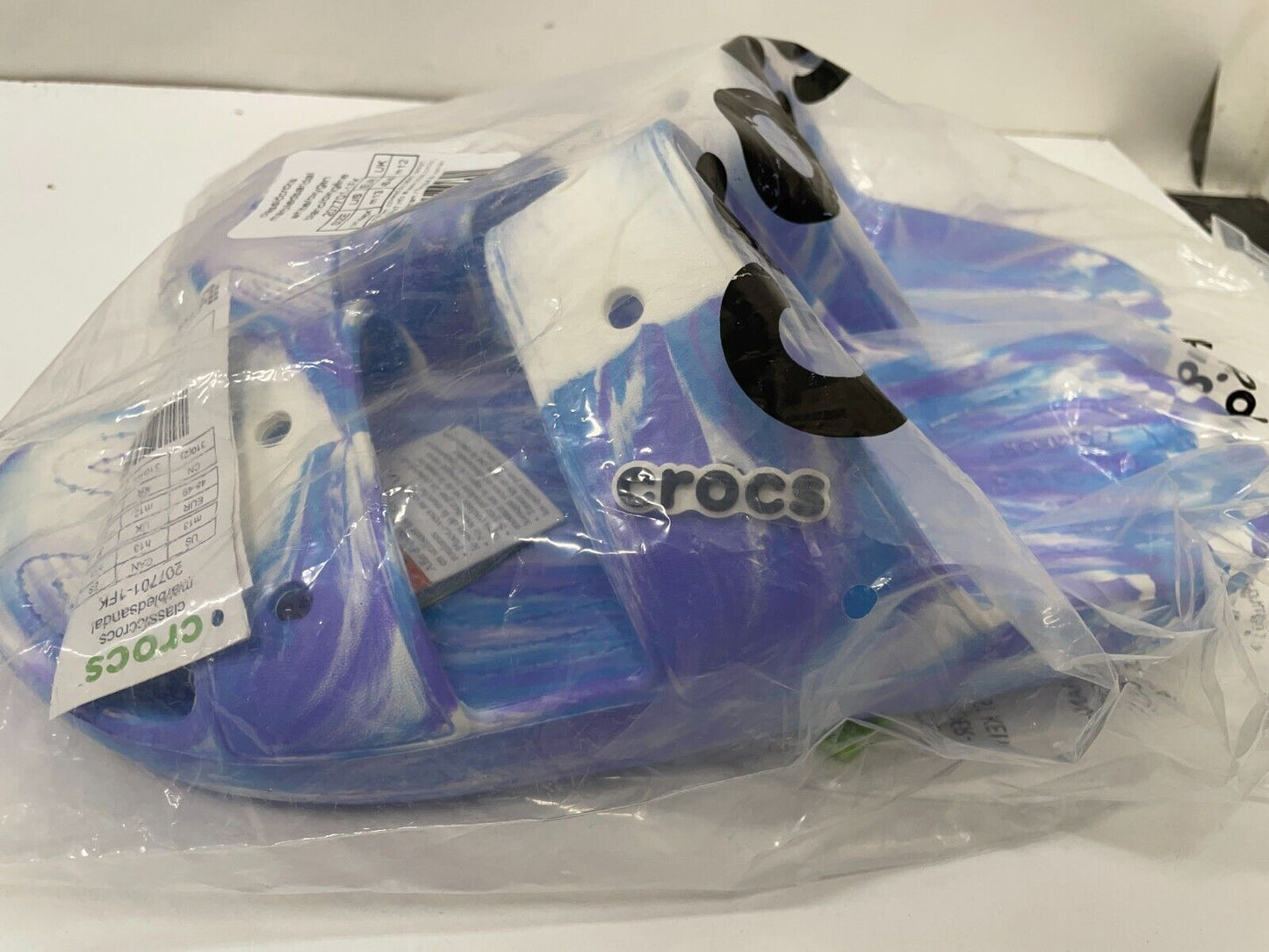Crocs Mens 13 Classic Marbled Slide Sandals White Oxygen Croslite 2-Strap 207701