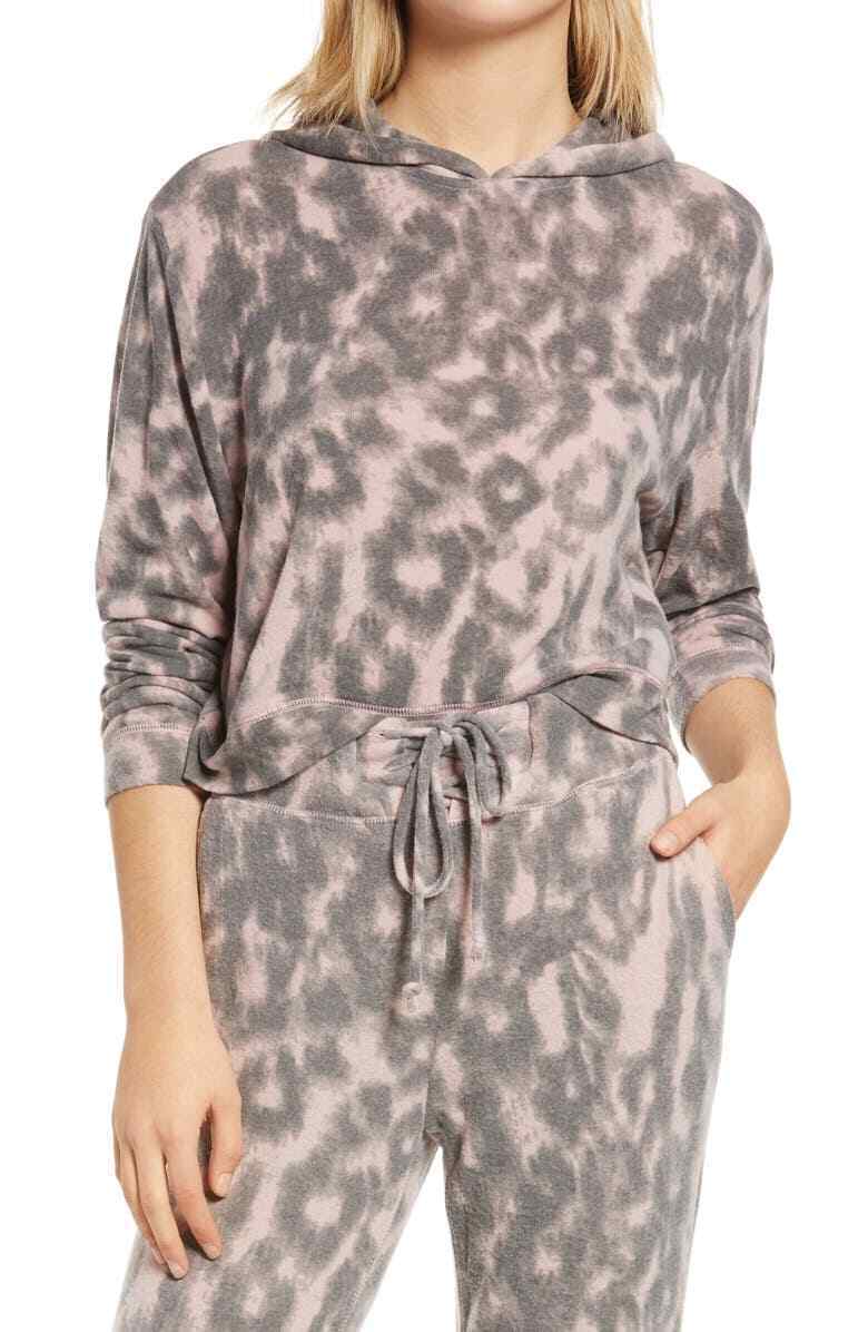 BlankNYC Womens M Blush Pink Leopard Hooded Sweatshirt Hoodie Pullover NWT