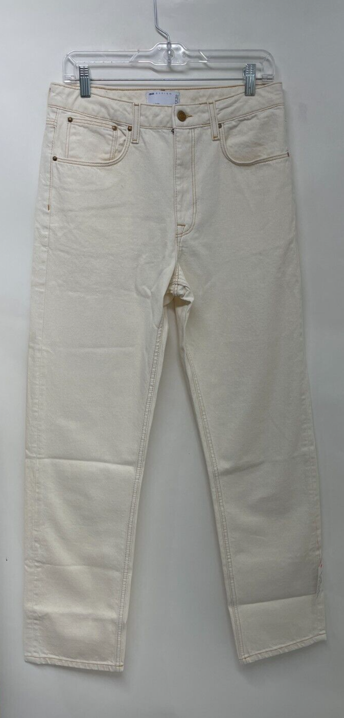 Asos Design Mens 30 Straight Leg Jeans Ecru Ivory Five Pockets Belted 126964640