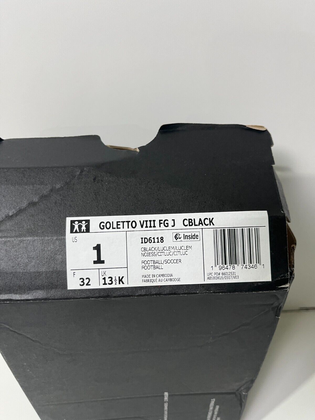 Adidas Kids Size 1 Goletto VIII Firm Ground Black Lemon Football Cleats ID6118