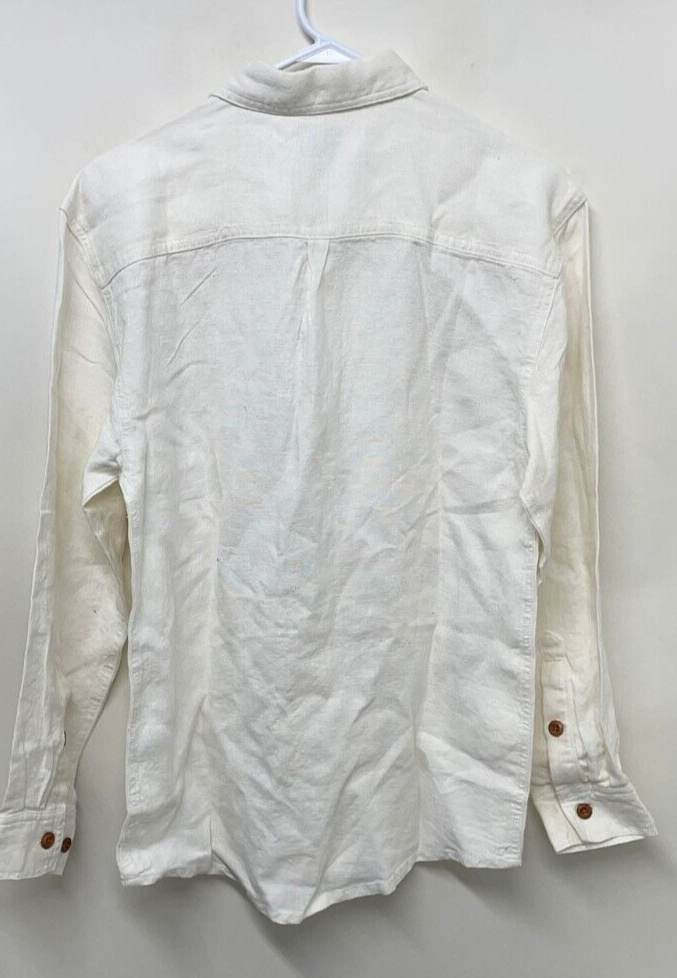 Kupa'a Copenhagen Mens L Button Down Camp Hemp Shirt White Long Sleeve Hawaii
