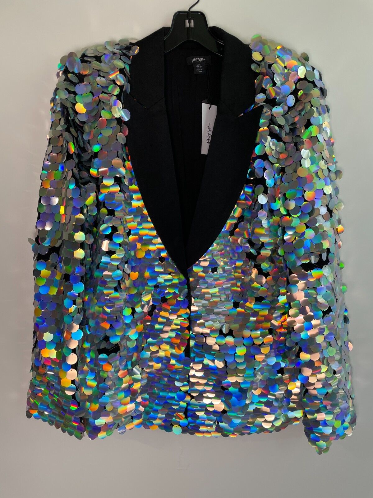 Nasty Gal Womens 6 Premium Disc Sequin Blazer Jacket Silver BGG19698-163 Eras