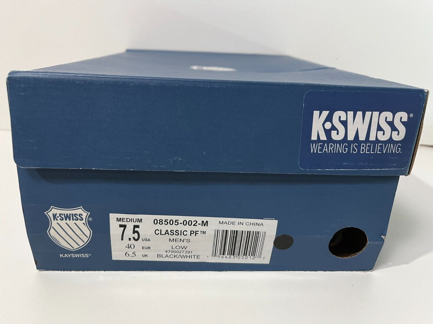 K-Swiss Men's 7.5 Classic PF Lace Up Leather Sneaker Shoes Black White 08505-002