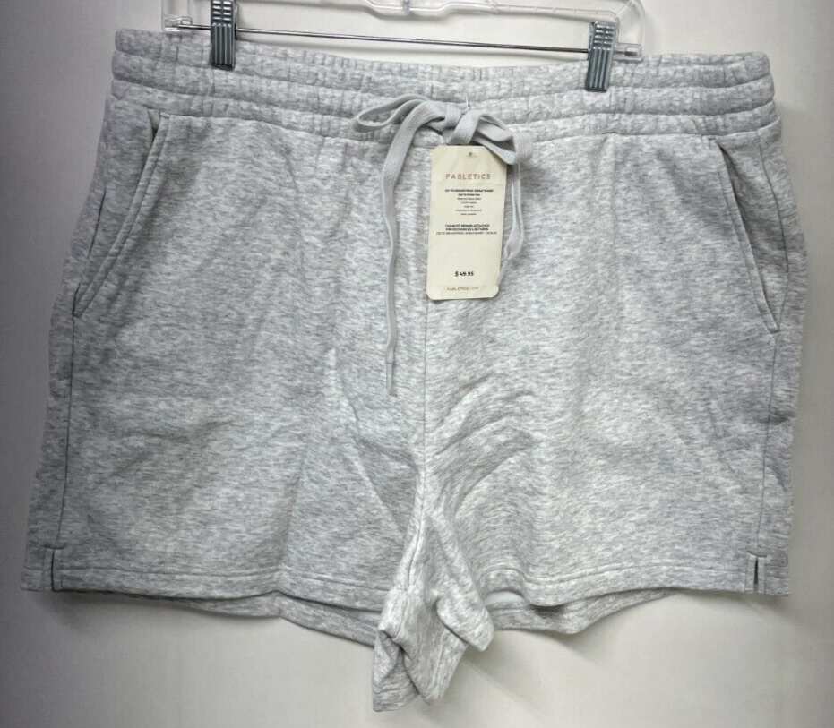 Fabletics Women's Plus 2X Go-To Drawstring Sweatshort Light Grey Heather NWT