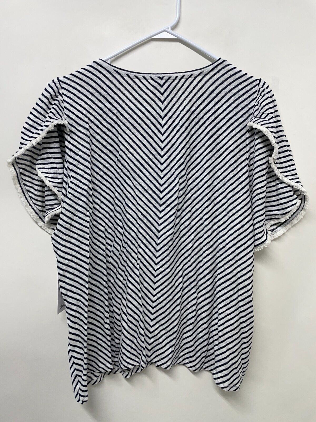 Chico's Womens 3 Striped Linen Flutter Sleeve Tee Top Classic Navy 570316055