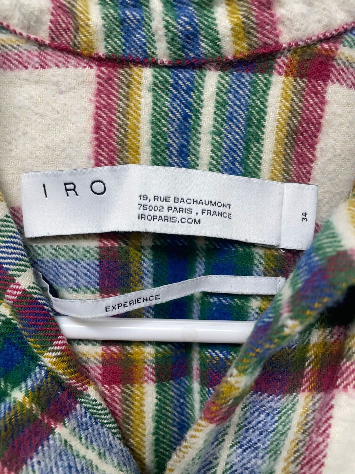 Iro Womens 34 Darkina Oversized Button Down Fringe Frayed Flannel Shirt Plaid