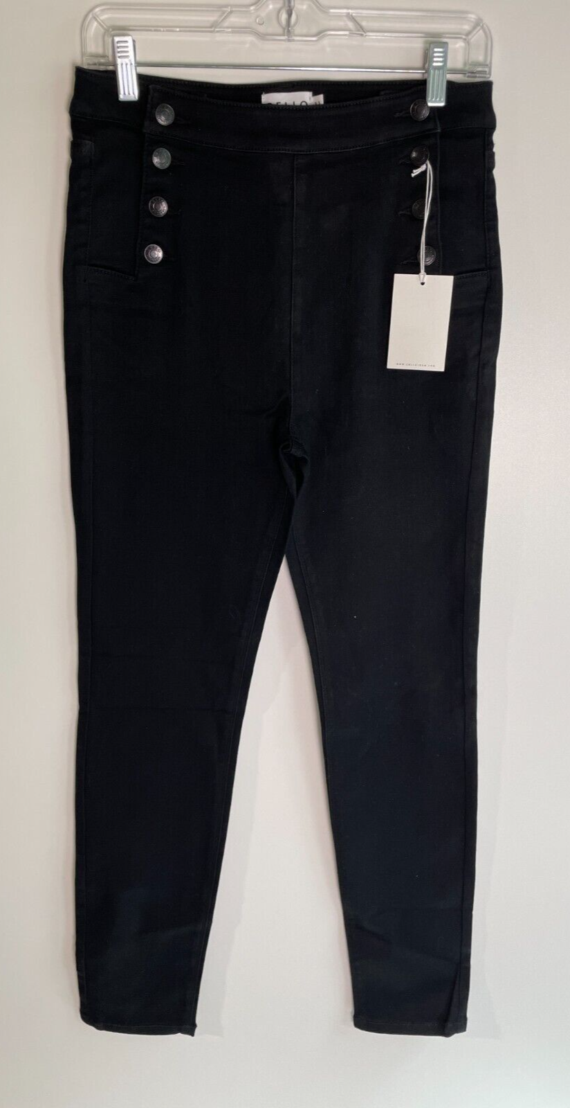 Cello Women's 11 High Rise Sailor ButtonAnkle Skinny Jeans Black Dark Wash Denim