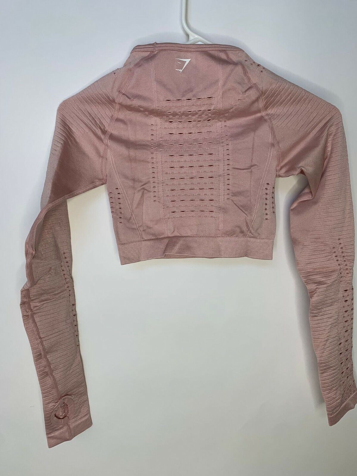 Gymshark Womens XS Glow Long Sleeve Seamless Crop Top Light Pink Perforated
