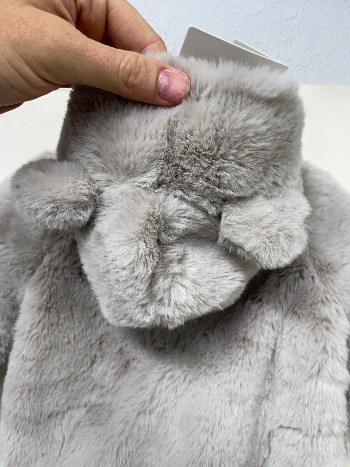 Zara Baby Faux Fur Romper 1 Piece Teddy Bear Hooded Jumpsuit 0248/557 Gray Plush