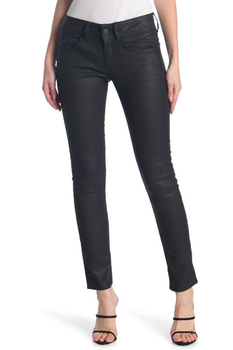Raw G-Star Womens 25 3d Dark Aged Black Lynn Mid Waist Skinny Jeans Denim Wax
