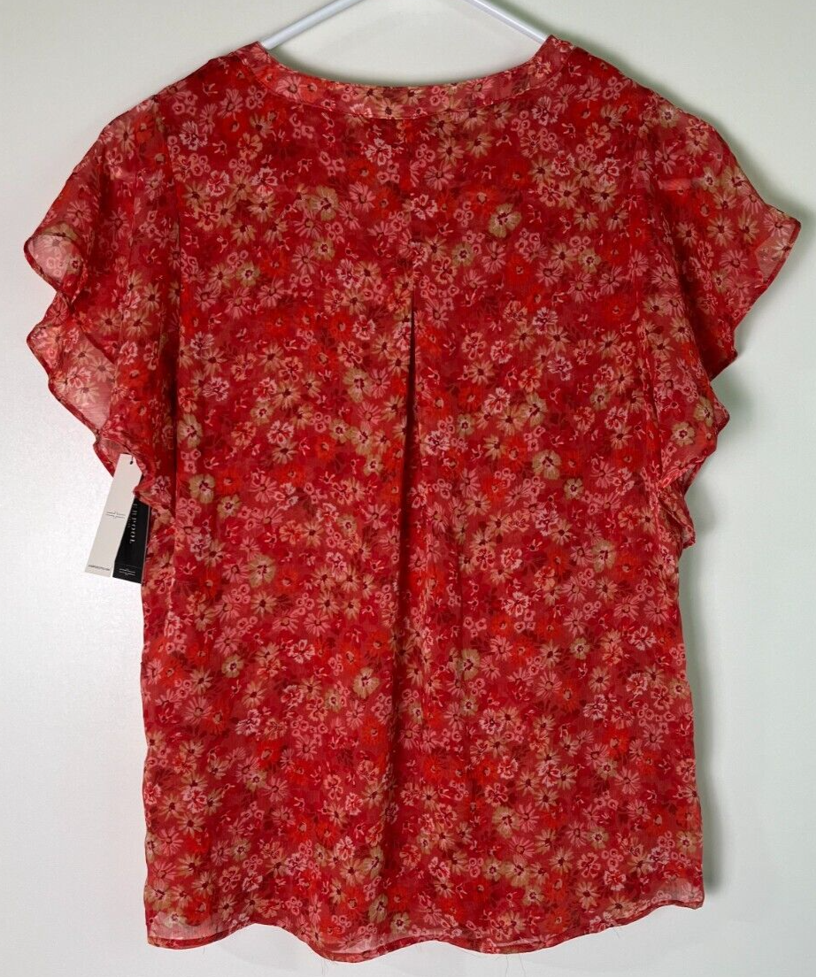 Liverpool Los Angeles Womens S Ruffle Flutter Sleeve Blouse Berry Red Floral Top