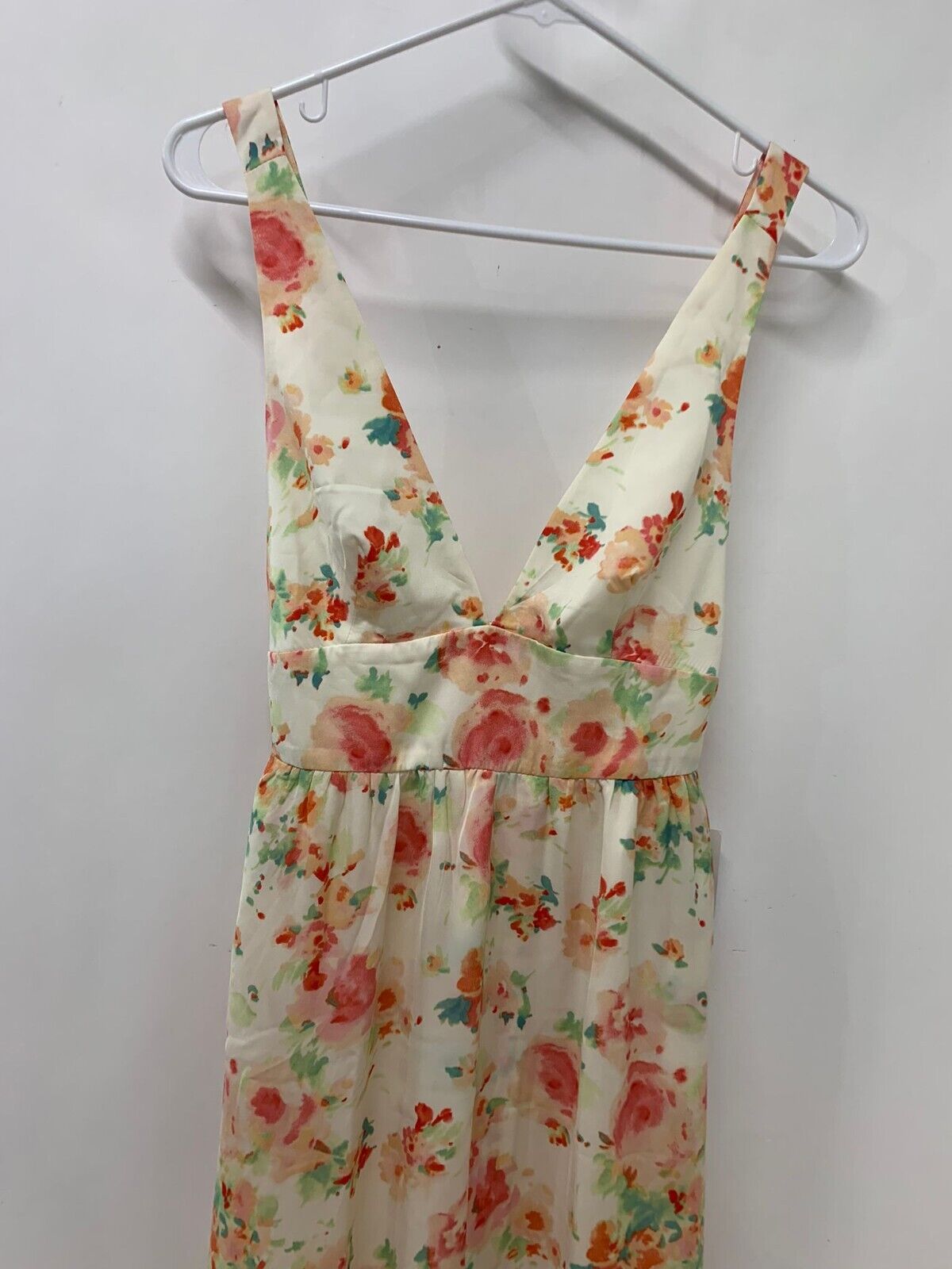 Zara Trafaluc Womens Floral Maxi Plunge Neck Dress Watercolor Cream 2642/571/712
