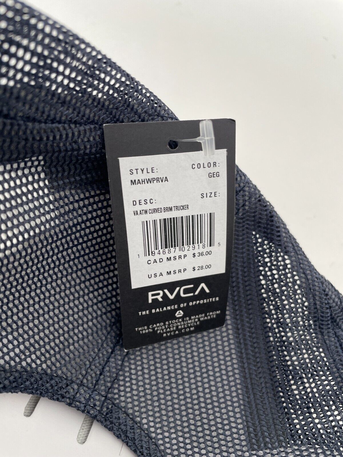RVCA Mens OS VA All the Way Curved Brim Trucker Hat Green Navy Mesh Strapback