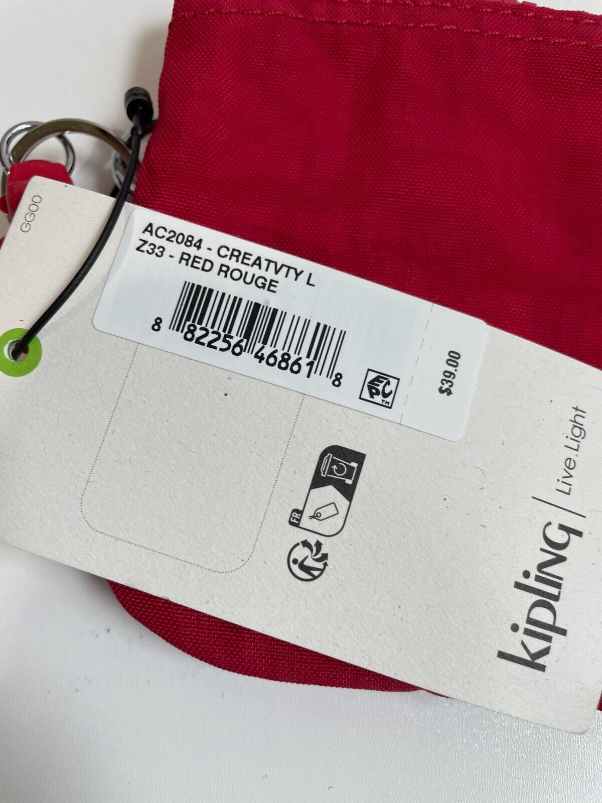 Kipling Creativity Large Pouch Purse Wallet 3-Compartment Nylon Red Rouge AC2084