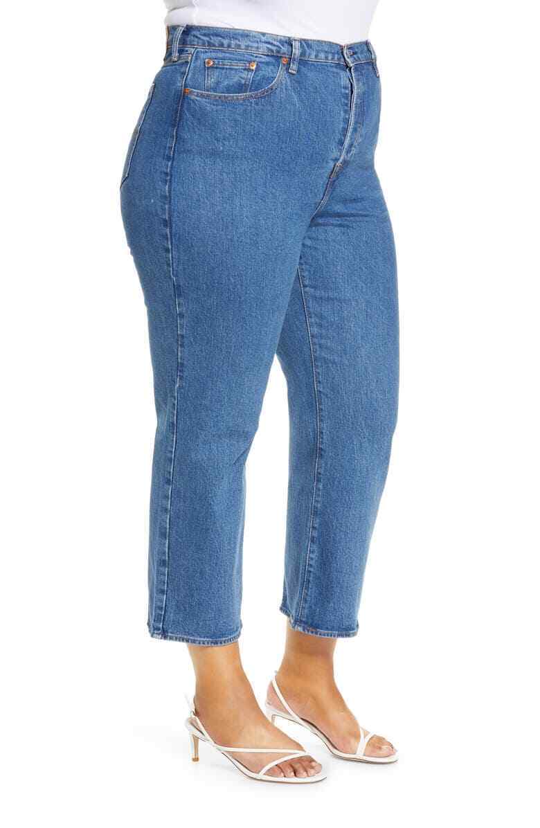 Levis Women 22W Ribcage Ankle Straight Leg Jeans Jive Beats Blue Denim High Rise