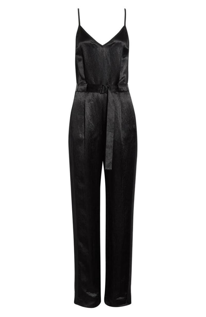 rag & bone Womens 8 Black Rochelle Satin Jumpsuit Sleeveless Belted