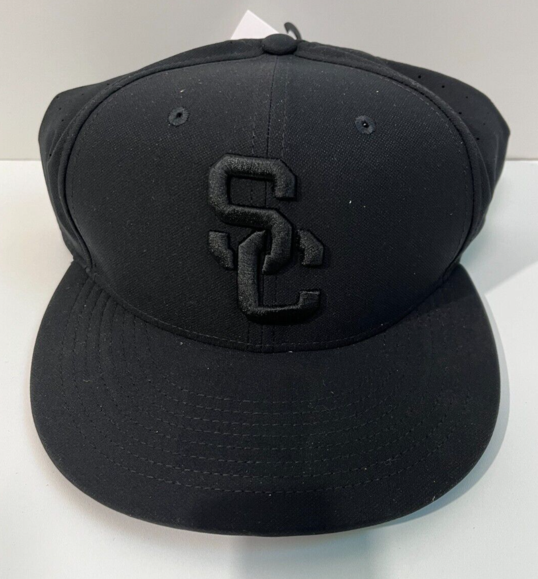 Nike Unisex Adult Size 7-1/4 USC Trojans Performance Fitted Cap Hat Triple Black