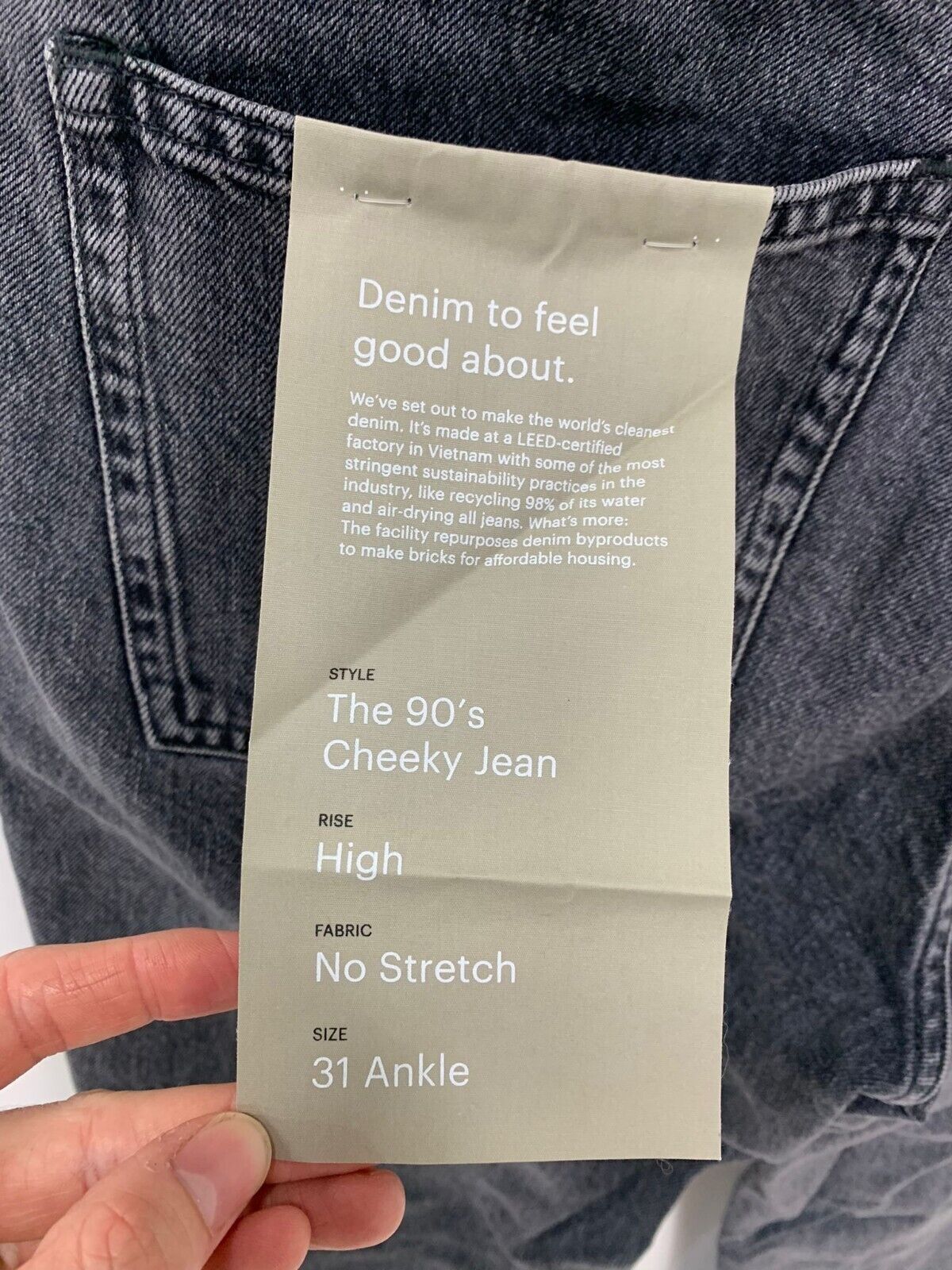 Everlane Womens 31 The 90s Cheeky Jean High Rise Ankle Washed Black Denim