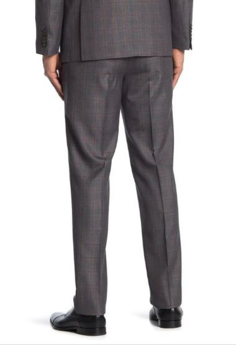English Laundry Mens 33 Gray Olive Orange Windowpane Plaid Suit Dress Pants