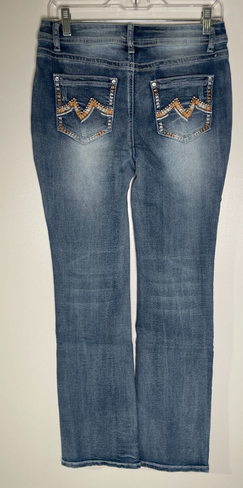 Flamingals Women's 4 Wash Embroidery Pocket Back Mid Rise Bootcut Jeans Mid Blue