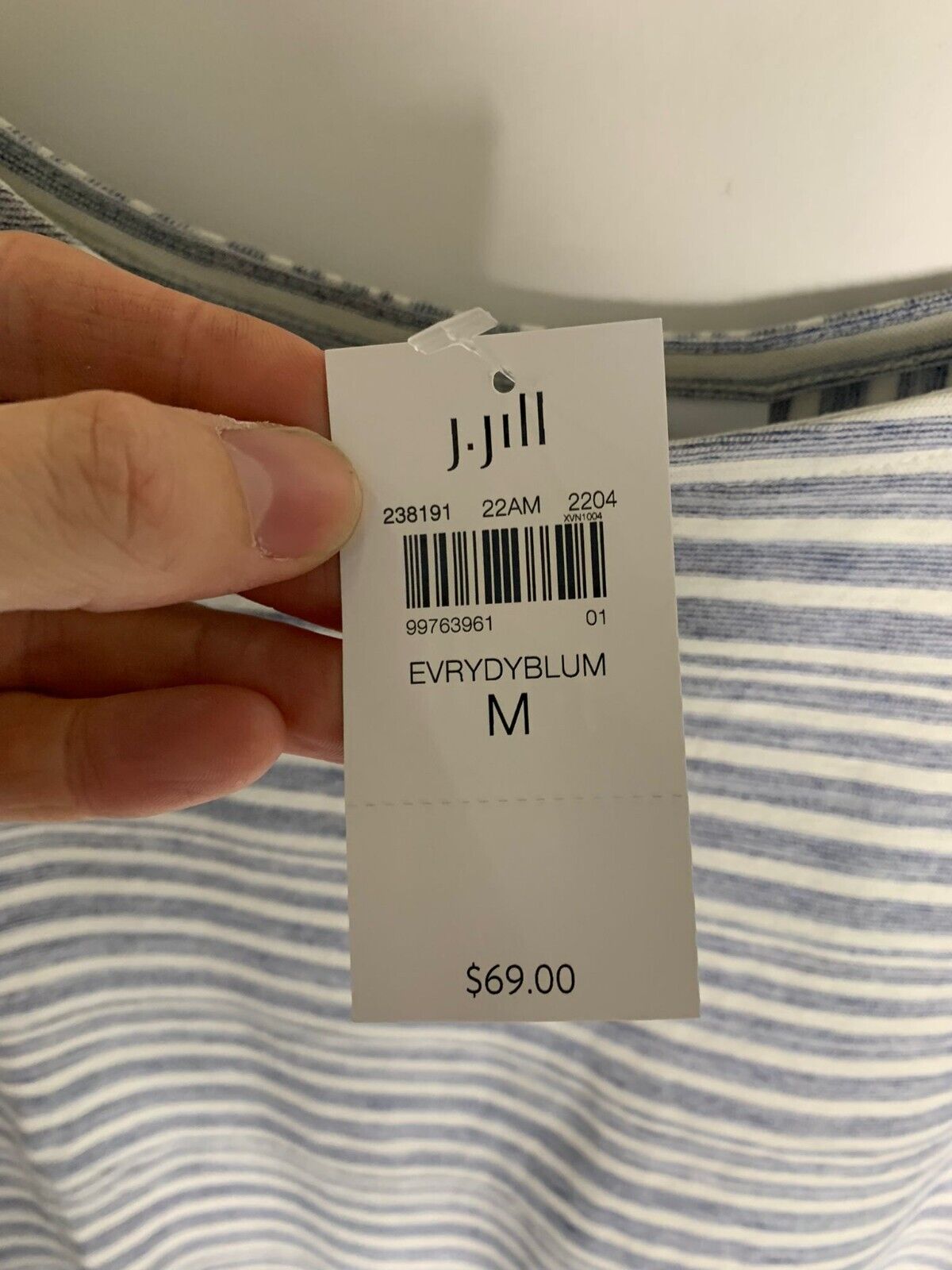 J Jill Womens M Boat Neck Flounced Sleeve T Shirt Top Stripe Everyday Blue